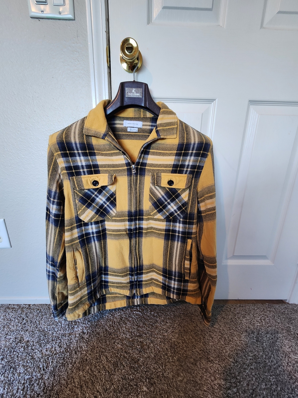 Urban Outfitters Ryder Plaid Zip Shirt Jacket Men’s S Yellow Navy